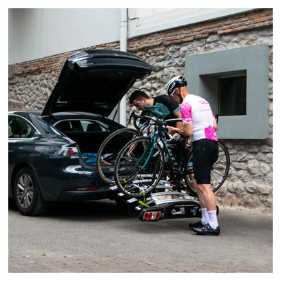 Porte-Vélos sur Boule d'Attelage PRO Z4  pour 4 vélos - Attelage avec levier - Système de Sécurité - Châssis Acier/Aluminium - 15kg par rail