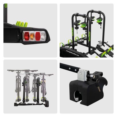 Porte-Vélos sur Boule d'Attelage ZENITH 4 pour 4 vélos - Basculant - Antivol - Installation Facile - Transport Sécurisé - 15kg/rail (max. 60kg)