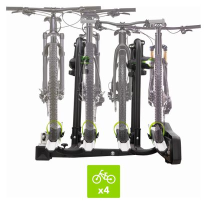 Porte-Vélos sur Boule d'Attelage ZENITH 4 pour 4 vélos - Basculant - Antivol - Installation Facile - Transport Sécurisé - 15kg/rail (max. 60kg)