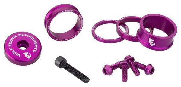 Kit de color anodizado de diente de lobo (espaciadores de auriculares, tapa del vástago, pernos de jaula de botella de agua) púrpura