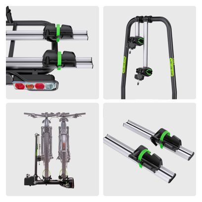 Porte-Vélos sur Boule d'Attelage E-TREK pour 2 vélos électriques - Système de Sécurité - Châssis Acier/Aluminium - 30kg/rail