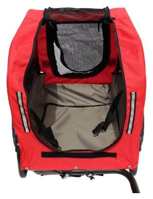 Remorque velo utilitaire maxi 40kg colori rouge avec roues 12  fixation axe de roue arriere - pour transport chien-bagage - 2 ouvertures (avant+arrière) + bras supplementaire