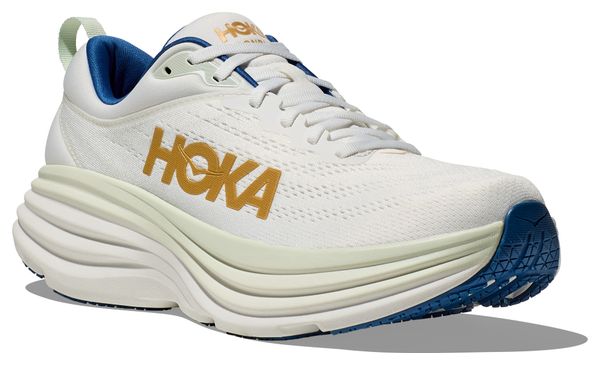 Chaussures Running Hoka Bondi 8 Blanc/Bleu/Or Homme