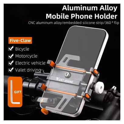 Support de téléphone de guidon de vélo en alliage d'aluminium