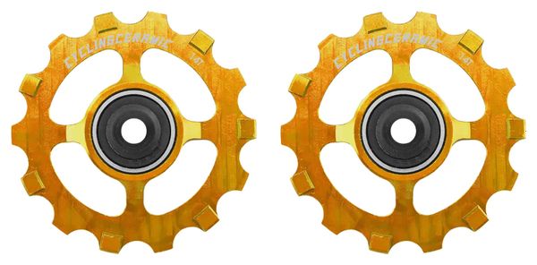 CyclingCeramic Narrow 14T Pulley Wheels for Shimano XT/XTR 12S Derailleur Gold