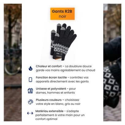 Gants Hiver R2B Gants tactiles tricotés Taille S/M Noir