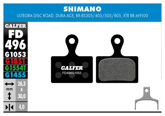 Galfer FD496 G1053 Pastillas de Freno Semimetálicas de Alto Rendimiento para Frenos de Disco Shimano Tiagra / 105 / Ultegra / Dura-Ace / GRX / Metrea / XTR / RS305-405-505-805