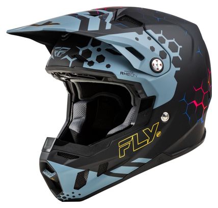 Casco integrale Fly Racing Fly Formula CC Tektonik Nero / Ardesia / Blu opaco