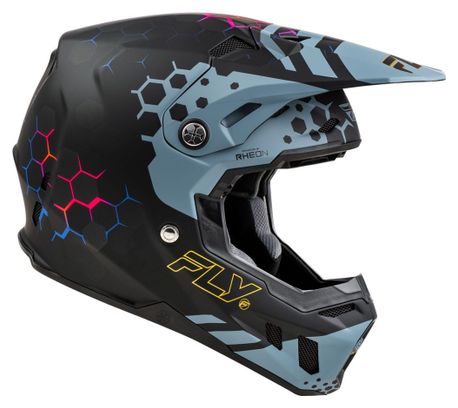 Casco integrale Fly Racing Fly Formula CC Tektonik Nero / Ardesia / Blu opaco
