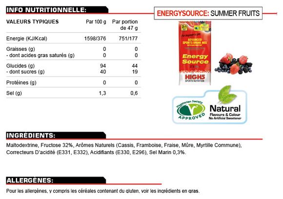Boisson Énergétique High5 Energy Fruits Rouges 47g