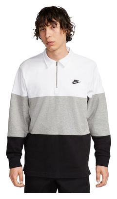 Nike Club+ Fleece White Black Long Sleeve Polo