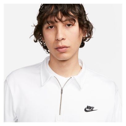 Nike Club+ Fleece White Black Long Sleeve Polo