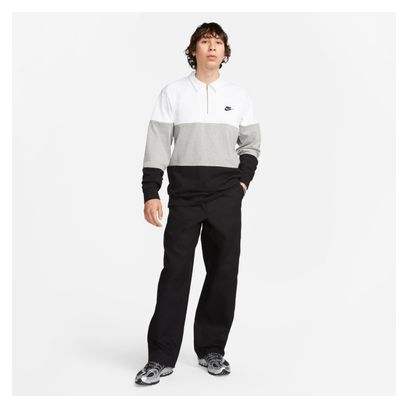 Nike Club+ Fleece White Black Long Sleeve Polo