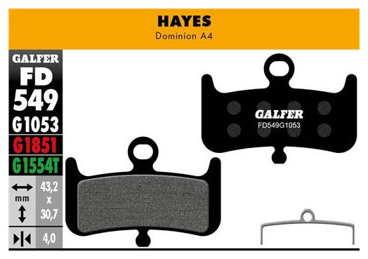 Par de Pastillas de Freno Galfer Semi-Metálicas Hayes Dominion A4 Estándar