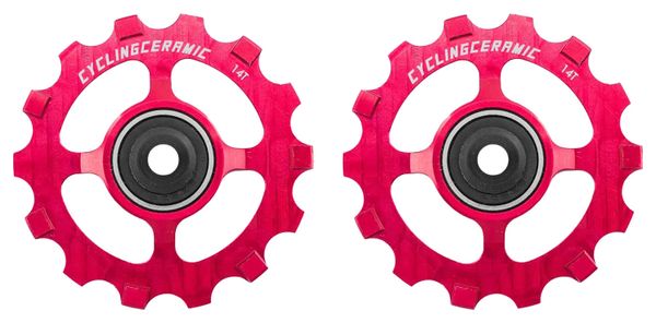 CyclingCeramic Narrow 14T Pulley Wheels for Shimano XT/XTR 12S Derailleur Red
