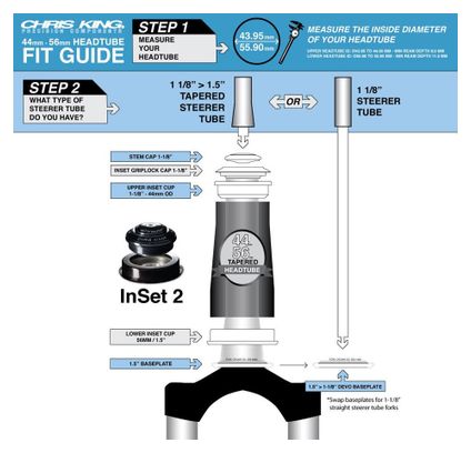 CHRIS KING InSet 2 Semi Integral Taper Headset 1''1/8-1.5'' BLACK