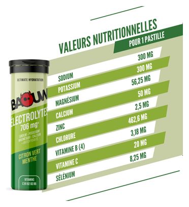 Boisson Electrolytes Baouw Citron Vert Menthe 10 pastilles