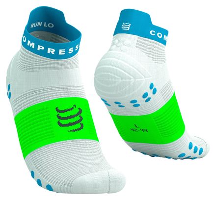 Calcetines Compressport Pro Racing V4.0 Run Low Blanco/Azul/Verde