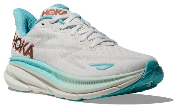 Hoka Clifton 9 Running Shoes White / Blue / Gold Women's