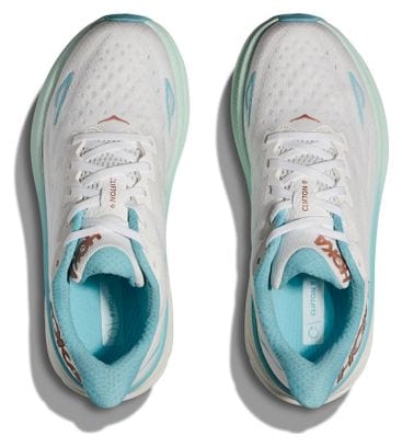 Chaussures Running Hoka Clifton 9 Blanc / Bleu / Or Femme