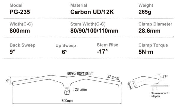 Combo cintre/potence Progress PG-235 Carbon Cockpit 17º Rouge 80mm