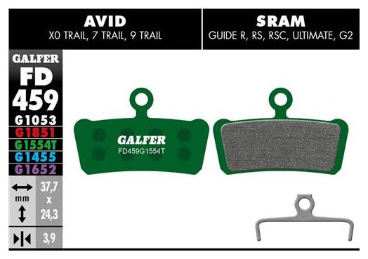 Paire de Plaquettes Galfer Semi-métalliques Avid X0 / Trail / 7 Trail / 9 Trail / Sram Guide R RS RSC Ultimate G2 Pro
