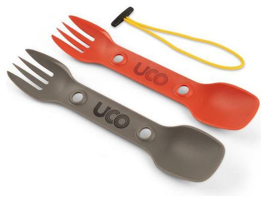 SPORK Lot de 2 couverts 3 en 1 cuillère-fourchette-couteau - Rouge et gris