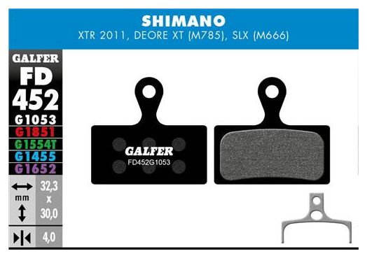 Par de Pastillas Galfer Semi-Metálicas Shimano XTR 985 XT 785 SLX 666 Estándar