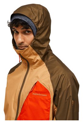 Chaqueta impermeable para hombre Peak Performance Trail Hipe 3L Beige/Verde/Naranja