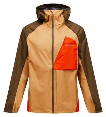Chaqueta impermeable para hombre Peak Performance Trail Hipe 3L Beige/Verde/Naranja