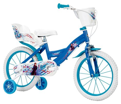 Velo 16 pouces La Reine des Neiges 5 7 ans Stabilisateur Bleu Alltricks