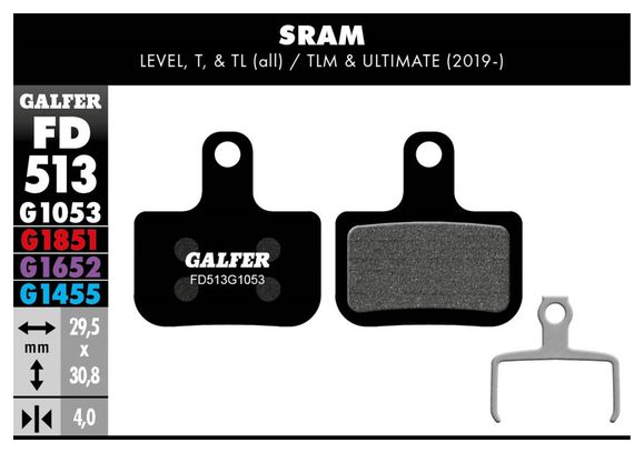 Paire de Plaquettes Semi-Métalliques Galfer FD513 G1053 Performance pour Freins Sram Level