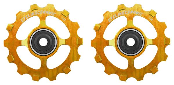 CyclingCeramic Narrow 14T Pulley Wheels for Shimano Dura-Ace R9100/Ultegra R8000/Ultegra RX/GRX/XT/XTR 11S Derailleur Gold