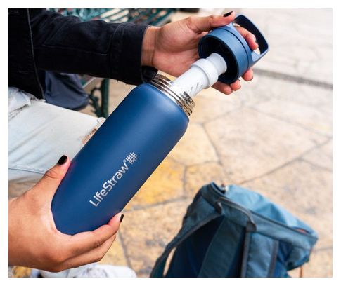 Bouteille filtre à eau LifeStraw Go 2.0 isolée en acier inoxydable de la mer Egée 700 ml-Bleu