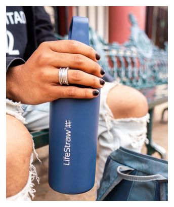 Bouteille filtre à eau LifeStraw Go 2.0 isolée en acier inoxydable de la mer Egée 700 ml-Bleu