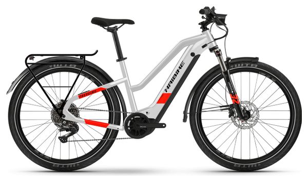 Elektrisches VTC Haibike Trekking 7 Trapez 27,5' 630 Wh Shimano Deore M5100 11V Grau / Rot 2021