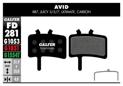 Paire de Plaquettes Galfer Semi-métalliques Avid BB7  Juicy 3/5/7  Ultimate  Carbon Standard