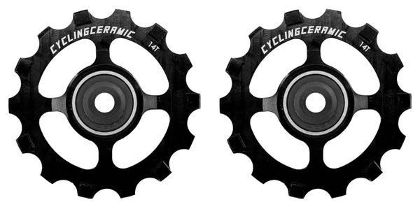 CyclingCeramic Narrow 14T Pulley Wheels for Shimano Dura-Ace R9100/Ultegra R8000/Ultegra RX/GRX/XT/XTR 11S Derailleur Black