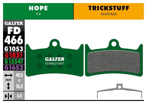 Paire de Plaquettes Semi-Métalliques Galfer FD466 G1554T Pro pour Freins Hope V4 / Trickstuff Maxima