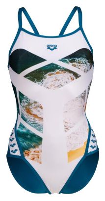 Maillot de Bain Arena Femme Planet Swimsuit Super Fly Blanc/Bleu