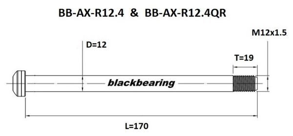 Rear Axle Black Bearing QR 12 mm - 170 - M12x1.5 - 18 mm