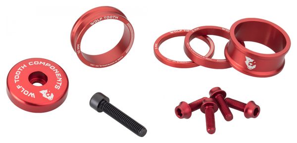 Wolf Tooth Anodized Color Kit (Headset Spacers, Stem Cap, Water Bottle Cage Bolts) Red