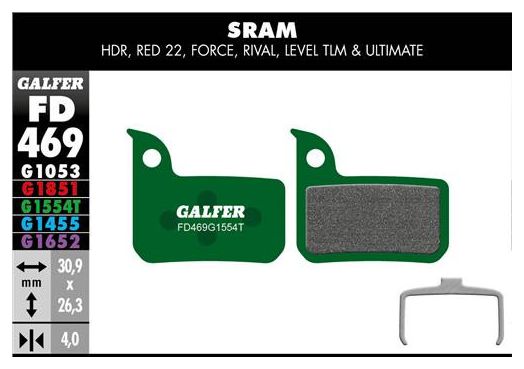 Pair of Galfer Semi-metallic Sram HDR, Red, Force, Rival, Level, Level TLM / Ultimate Pro Brake Pads