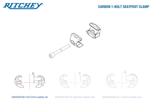 Carro de sillín Ritchey de 1 perno para rieles redondos de 7x7 mm y modelo de carbono de 1 perno