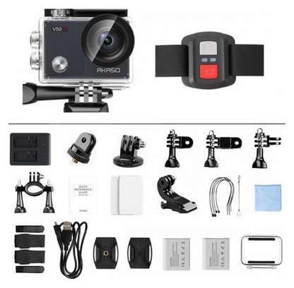 Caméra Sport AKASO V50X 4K 20 Millions pixels Etanche WiFi Action Ultra Full HD Stabilisateur Télécommande Écran Tactile 30fps – Noir