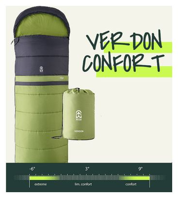 Sac de Couchage Loisir Verdon Confort Gris et vert Gauche