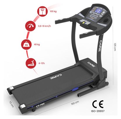 Tapis de course connecté - 16km/h - CARE - CT-705-3 - KINOMAP