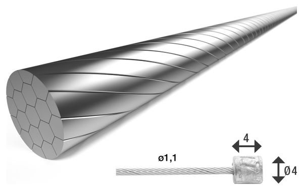 Elvedes Kit of 100 Gear Cable 2250mm 1x19 fils Stainless Slick Ø1,1mm with Head N4x4