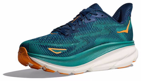 Hoka Clifton 9 Running Shoes Large 2E Blue/Orange Men's