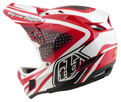Casco integral Troy Lee Designs D4 de poliacrilito con Mips, modelo The Line, color rojo fuego/blanco